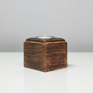 Rustykalny świecznik na tealight, opalane drewno