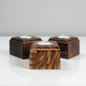 ręcznie robione drewniane świeczniki na tealight