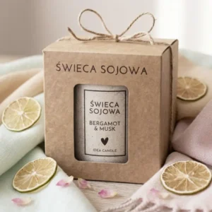 świeca sojowa o zapachu bergamotki w pudełku prezentowym